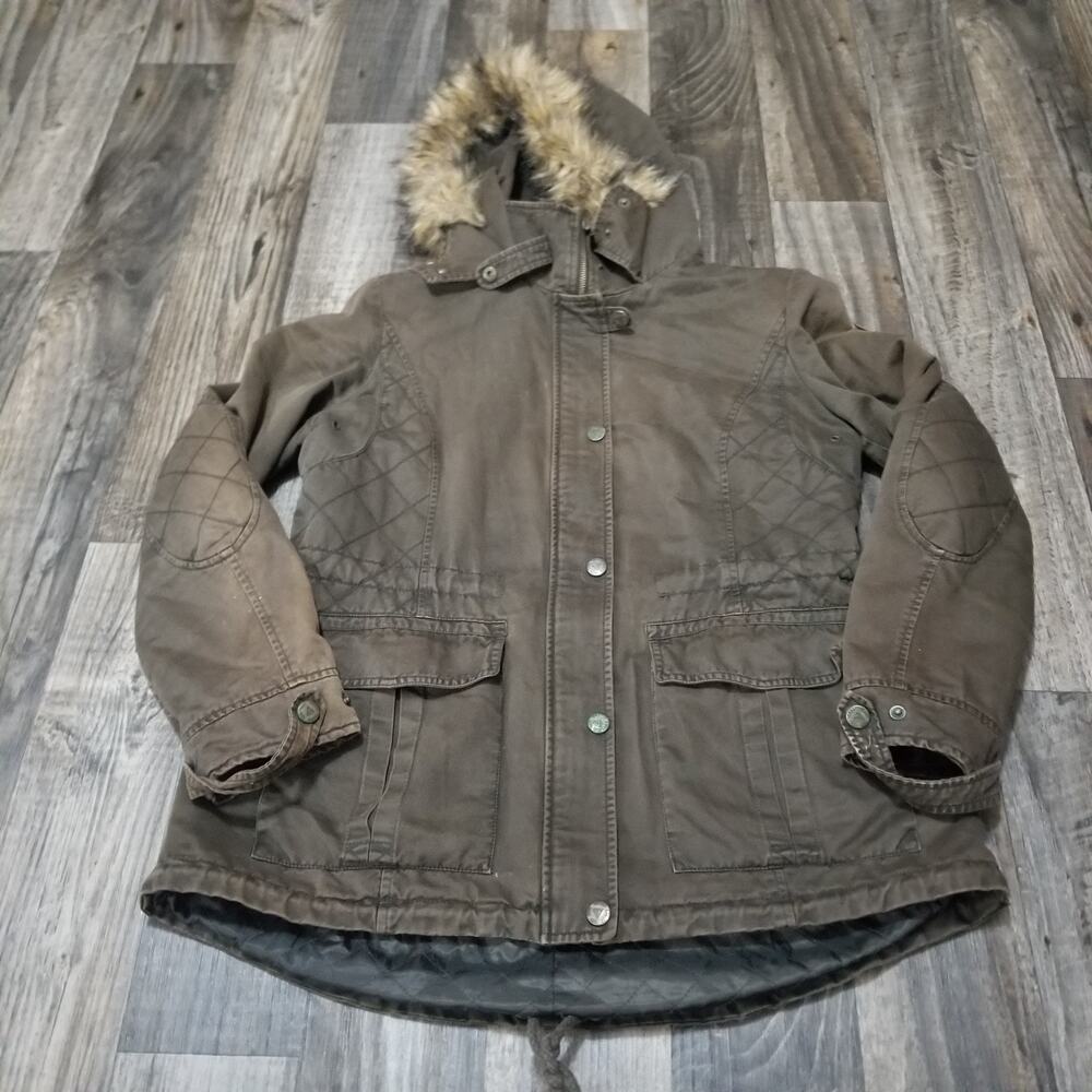 Vintage Guess Womens Quilted Faux Fur Lined‎ Hood Jacket Coat Medium 90’s Y2K